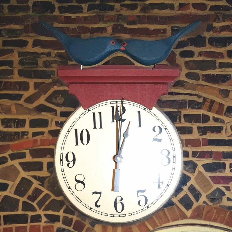 Clocks | Bluebird Clock Blue/Red Wood Living Room Accents Clocks