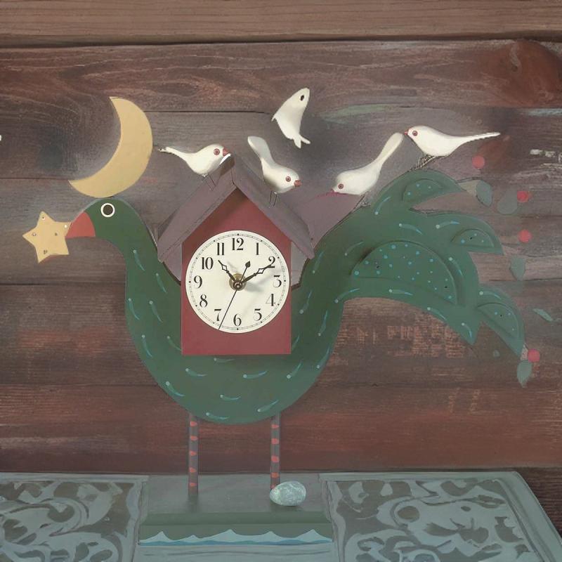 Clocks | Decorative Desk Office Clock Green Painted Wood Bird Clocks Clocks