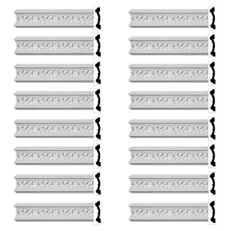 Cornice | Crown Molding White Urethane Beacon Hill Ornate  16 Pieces Totaling 1536″ Length Ceiling Molding & Trim Cornice