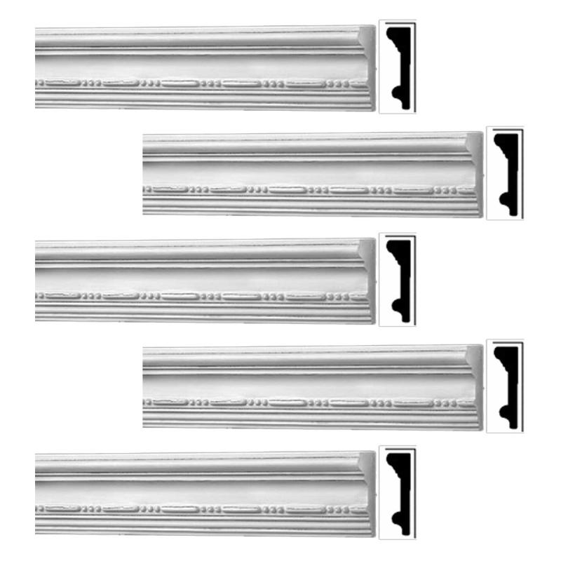 Cornice | Crown Molding White Urethane Viva Ornate Design 5 Pieces Totaling 398.75″ Length Ceiling Molding & Trim Cornice