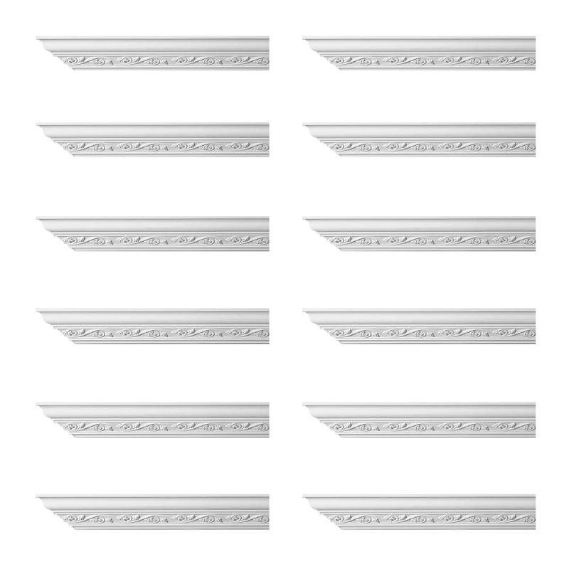 Cornice | Ornate Cornice White Urethane Lunetta Design 12 Pieces Totaling 1152″ Length Ceiling Molding & Trim Cornice