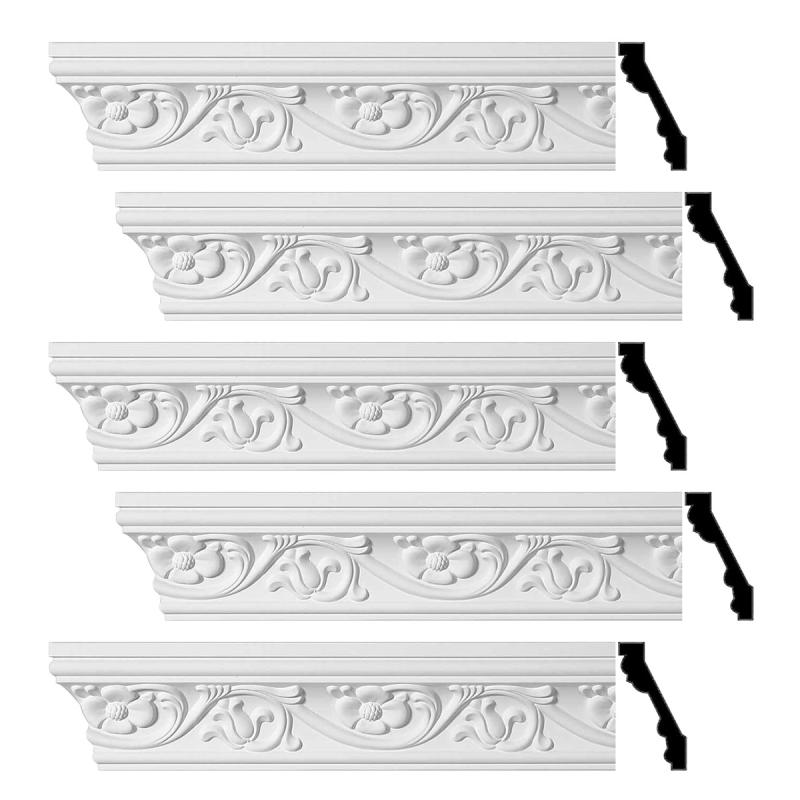 Cornice | Ornate Cornice White Urethane Sainte Anne Design 5 Pieces Totaling 480″ Length Ceiling Molding & Trim Cornice