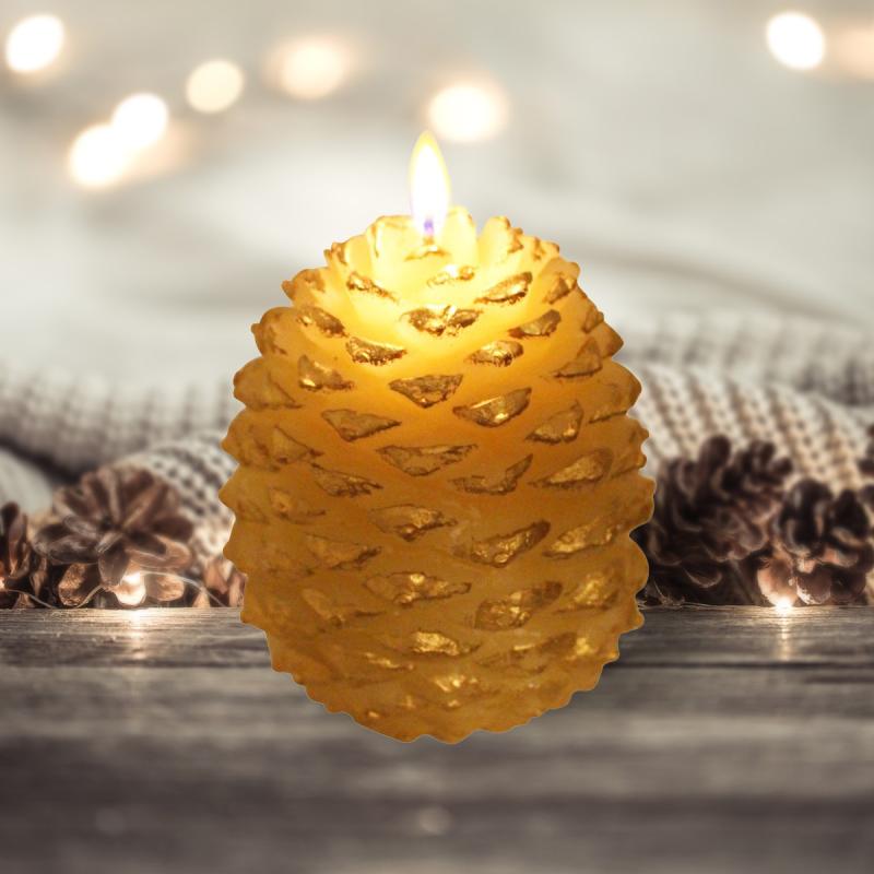 Holiday Decor | Candles White w/ Gold Wax Pinecone Candle 5″ H – Holiday Home Decor Holiday Decor Holiday Decor