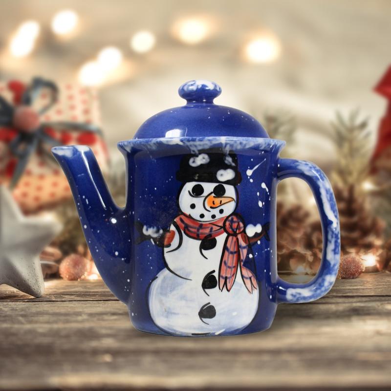 Holiday Decor | Coffee Pot Blue Ceramic Snowman Holiday Decor Holiday Decor