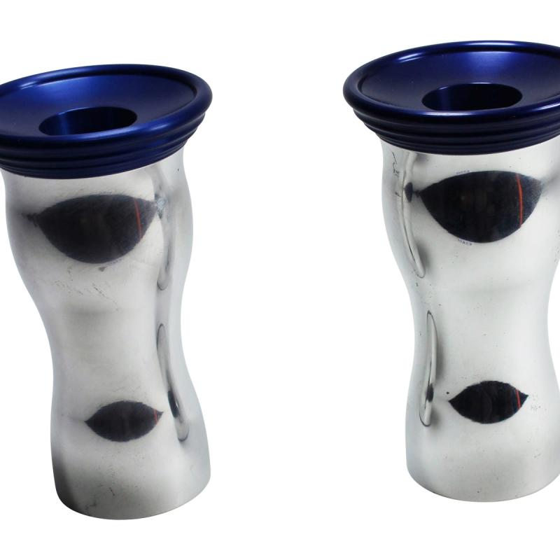 Interior Accents | Candle Holder Solid Aluminum Pair Cobalt Interior Accents Interior Accents