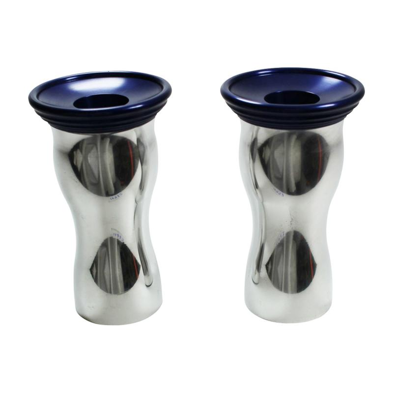 Interior Accents | Candle Holder Solid Aluminum Pair Navy Interior Accents Interior Accents