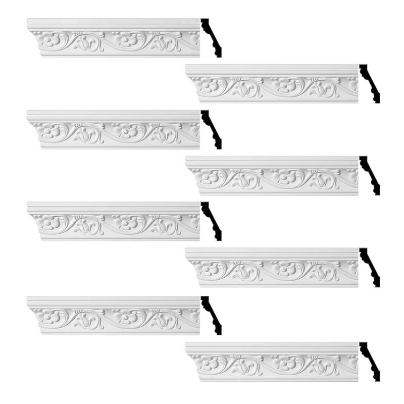 Cornice | Ornate Cornice White Urethane Sainte Anne Design 8 Pieces Totaling 768″ Length Ceiling Molding & Trim Cornice