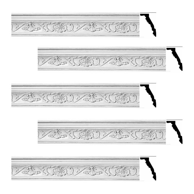 Cornice | Ornate Cornice White Urethane Vineyard Design 5 Pcs   391.875″ Length Ceiling Molding & Trim Cornice