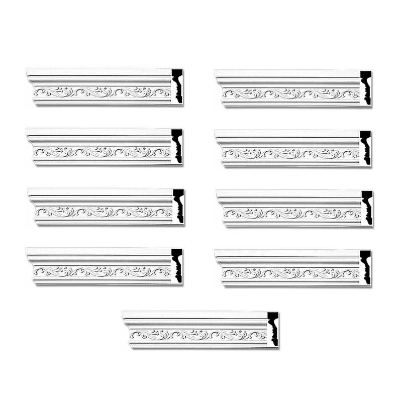 Cornice | Crown Molding White Urethane 4 1/2″ H Savannah Ornate Pack of 9 Ceiling Molding & Trim Cornice